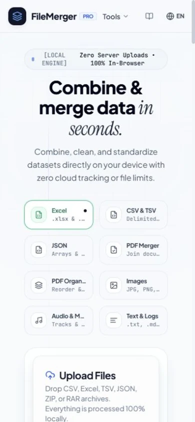FileMerger — mobile homepage