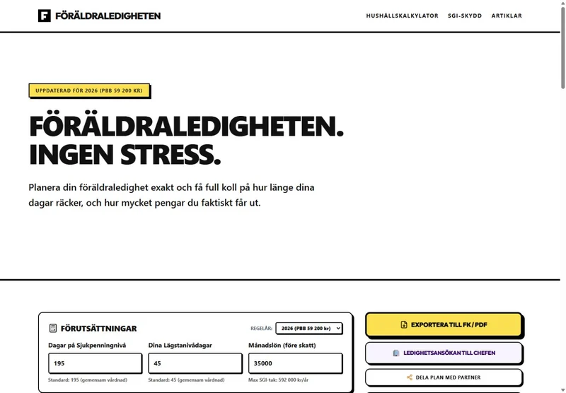 Föräldraledigheten — The introduction to the planning tool; the overview above shows the calendar.