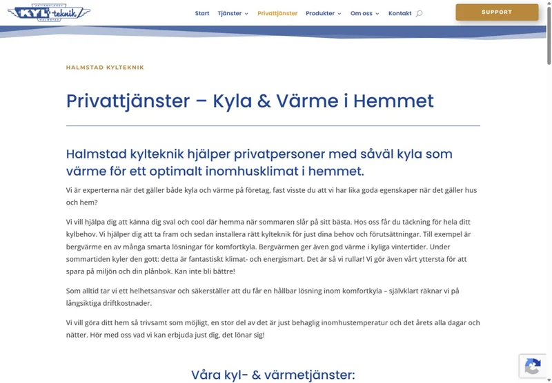 Halmstad Kylteknik — The service offering for private customers.