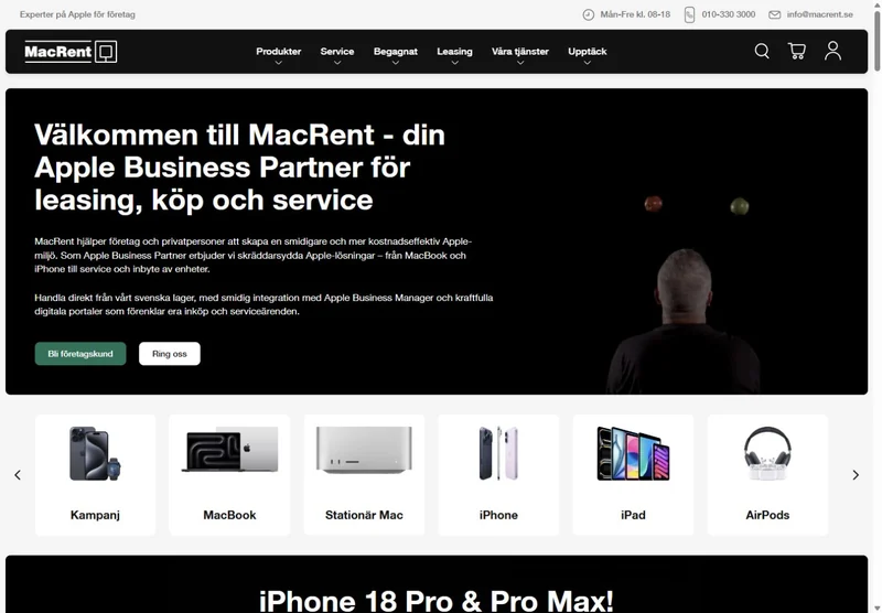 Screenshot of the MacRent website