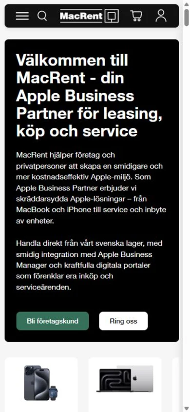 MacRent — mobile homepage