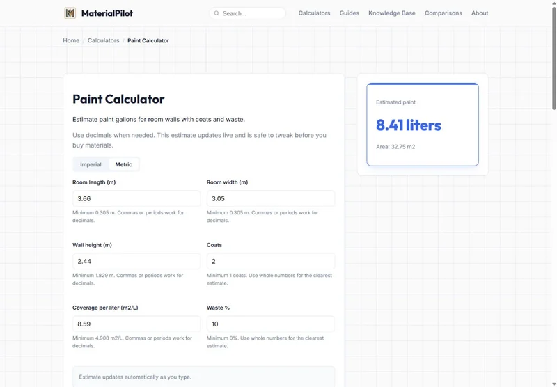 MaterialPilot — The paint calculator: measurements and an estimate in one view.