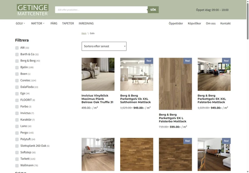 Getinge Mattcenter — The flooring category and its material presentation.