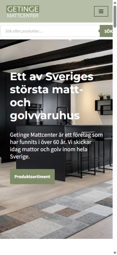 Getinge Mattcenter — mobile homepage