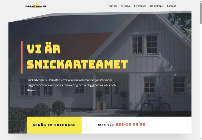 Screenshot of the Snickarteamet website