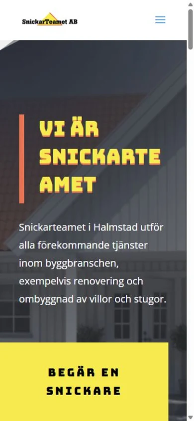 Snickarteamet — mobile homepage