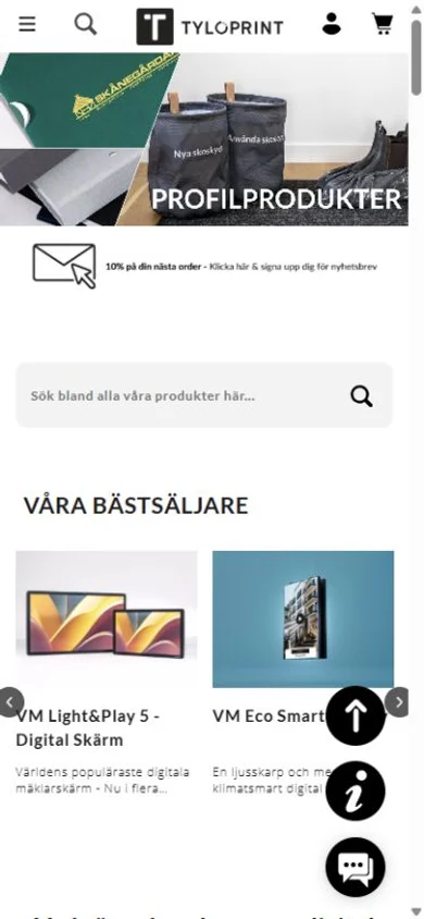 Tylöprint — mobile homepage